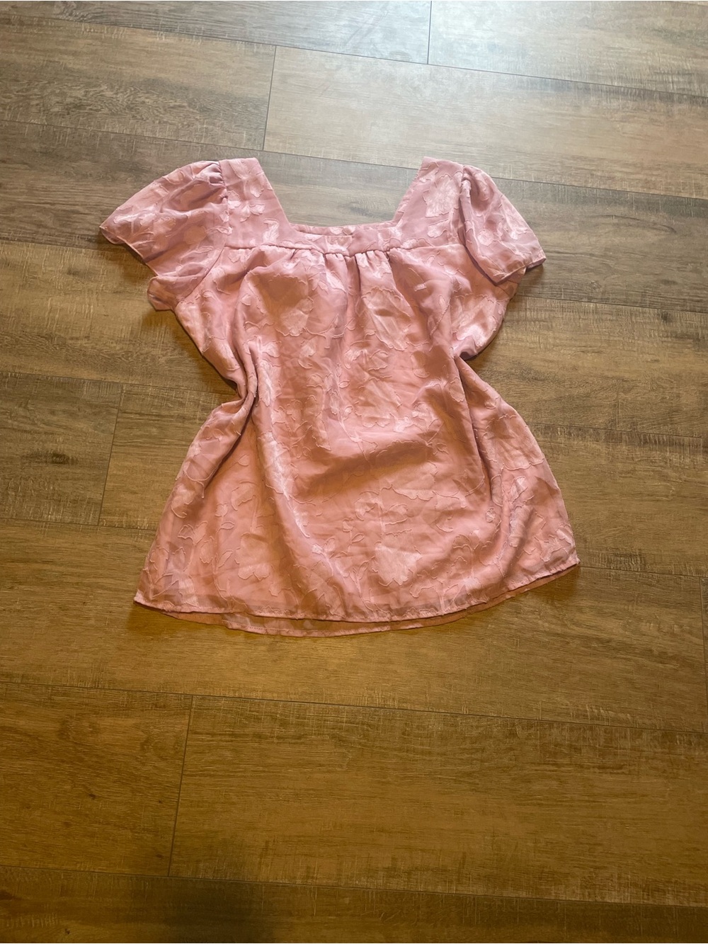 Pink Floral Embroidered Square Neck Butterfly Sleeve Blouse